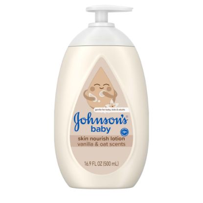 Picture of Johnson's Skin Nourishing Baby Lotion, Vanilla & Oat Scents, Hypoallergenic Baby Body Lotion for 72 Hour Hydration, Moisturizes & Protects from Dryness, Baby Essentials 16.9 fl. oz