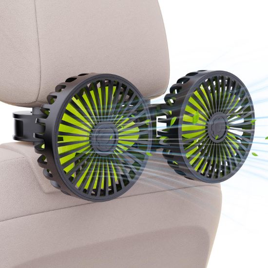 Picture of Hayousui USB Car Cooling Fans for Backseat: Dual Head Car Fan for Kids 3 Speeds 360 Rotatable Vehicle Rear Headrest Fans 5V/2A Powerful Electric Air Circulation Fan for Sedan SUV RV Truck (USB Plug)