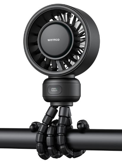 Picture of Warmco Portable Stroller Fan, 4000mAh Rechargeable Clip On Fan with Flexible Tripod (Up to 15H), 4 Speeds, LED Display, Detachable Grille, Quiet Operation, for Car Seat, Crib & Treadmill