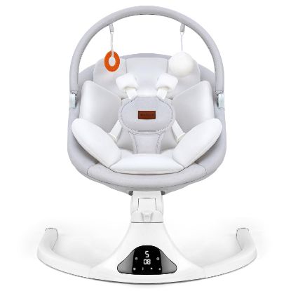 Picture of Baby Swings, Infant Swing with Remote Control, 5 Speed Adjustable, Machine Washable Seat Pad, 5 Point Harness, Bluetooth Connection, Electric Baby Swing for Indoor Use (Gray)