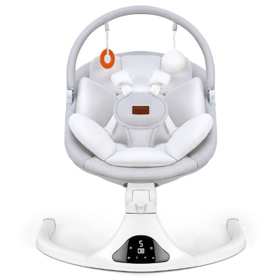 Picture of Baby Swings, Infant Swing with Remote Control, 5 Speed Adjustable, Machine Washable Seat Pad, 5 Point Harness, Bluetooth Connection, Electric Baby Swing for Indoor Use (Gray)