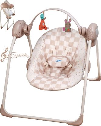 Picture of Baby Swings for Infants, Tiny Marvels Portable Swing with Adaptable Speed, Music, Removable-Toy-Bar, Foldable Infant Swing for Indoor and Outdoor Use, 0-9 Months 6-20 lbs(Sander Checker)