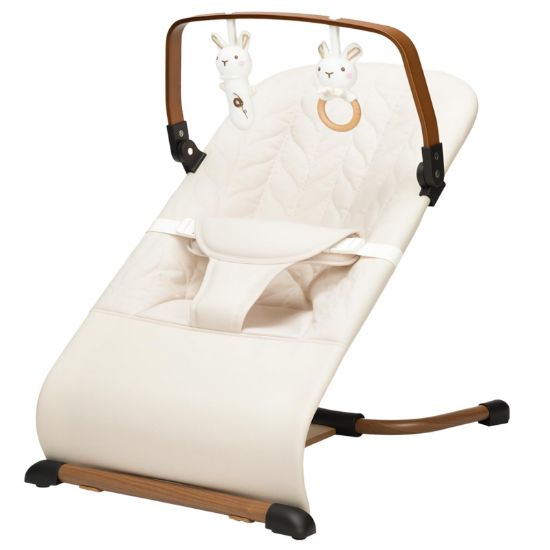 Picture of Portable Baby Bouncer, Bouncer Seat for Babies 0-12 Months, 3 Recline Positions, Foldable Baby Rocker Chair with Removable Wooden Bar, Beige