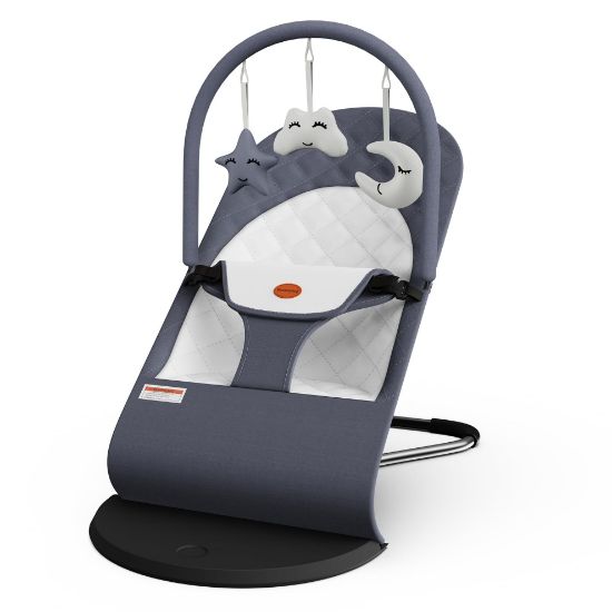 Picture of Portable Baby Bouncer Seat for Infants, 0-18 Months, 3 Modes of Use with Rocker & Stationary Options, Ergonomic Infant Chair with Hanging Toys - Grey