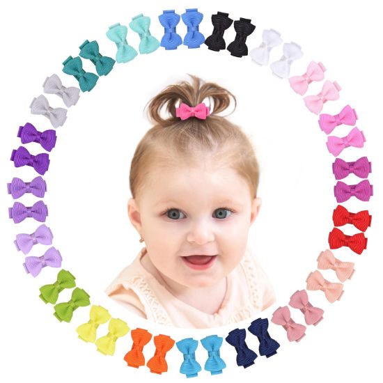 Picture of Grosgrain Ribbon Hair Bows Clips for Infant Girls - Fully Lined Mini Bows in 20 Color Pairs, Set of 40 (1.2" Tiny Clips)