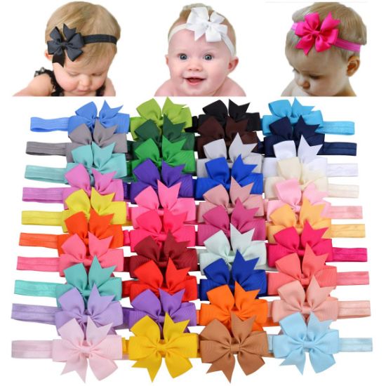 Picture of jollybows 40pcs Baby Girls Grosgrain Ribbon Hair Bows Headbands 3" Hair Band Hair Accessories for Infants Newborn Toddler