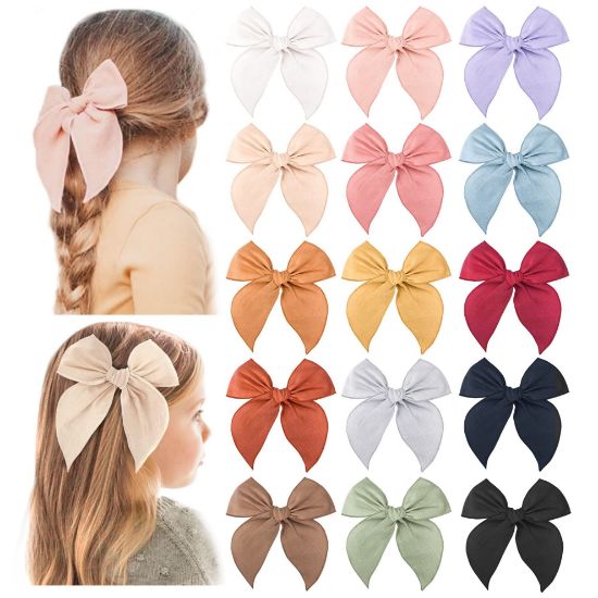 Picture of Niceye Fable Girls Hair Bows Cotton Linen Alligator Hair Clips or Little Girls Toddlers Kids Neutral Handmade Hair Accessories - 5.5 bow