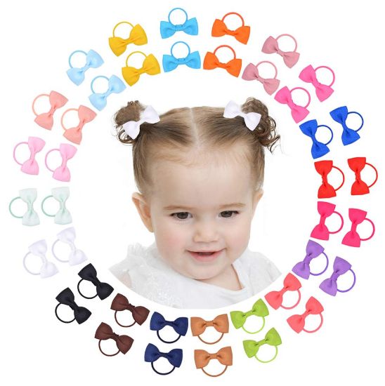Picture of 40PCS 2 Inches Baby Girls Hair Bows Ties Mini Boutique Elastic Hair Rubber Ribbon Hair Band Accessories for Kids Toddlers Infants (40 PCS), Multi-colored