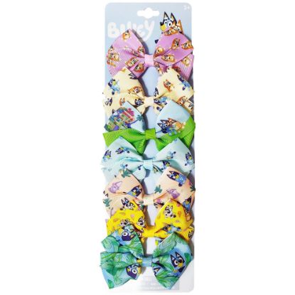 Picture of Bluey Kids Hair Bows - Hair Accessories Gift Set - Bluey Hair Bow - 7 Pcs 4 Inch Bow Bundle - HairBows for Girls - Different Bluey print on each clip - Alligator Clip - Ages 3 +