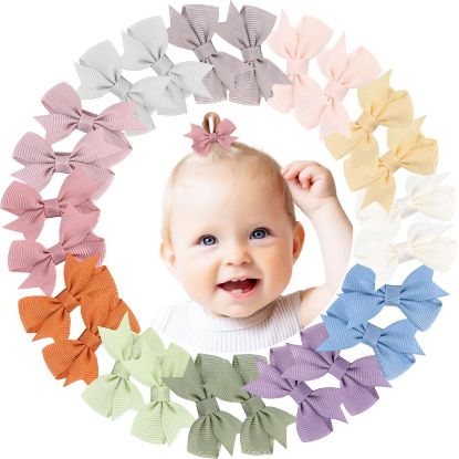 Picture of 24PCS 2inch Hair Clips, Oaoleer Girls' Fully Lined Tiny Bows Alligator Clips for Infants Toddlers (12 Colors, Style D)