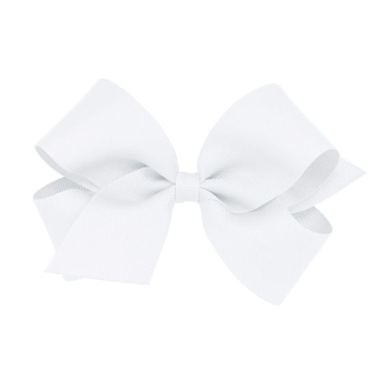Picture of Wee Ones Girls' Classic Grosgrain Hair Bows with Plain Wrap Center, No-Slip Hair Clip, Handmade, White, Medium