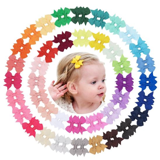 Picture of doboi 80PCS 2'' Baby Girls Fully Lined Grosgrain Boutique Solid Color Ribbon Mini Hair Bows Clips for Teens Infants Kids Toddlers Newborn Children Set of 40 Pairs