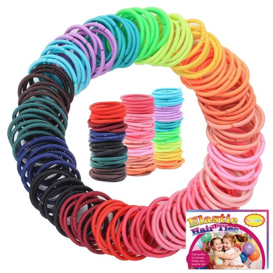 Picture of 200PCS Elastic Hair Ties for Thin Hair, Small No-Crease Ponytail Holders for Kids Baby Toddler, Multicolor Girl Hair Accessories, Mini Hair Elastic with Storage Box & Colorful Gift Box