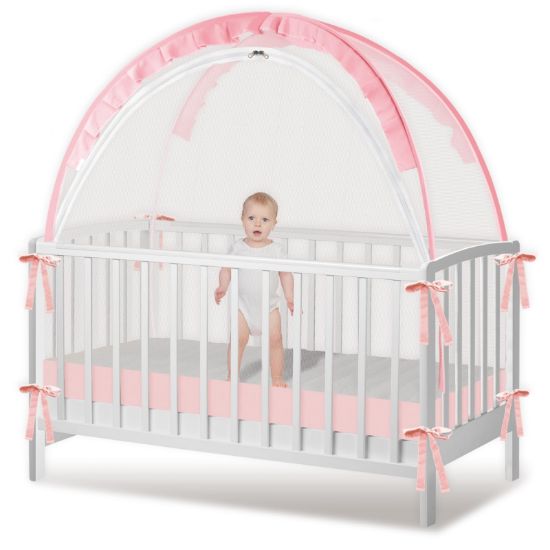 Picture of Crib Tent - Crib Net to Keep Baby in - Stop Baby from Climbing Out of Crib, Pop Up Crib Tent with Durable Breathable Net Double Zipper Strong Rods Installation (Pink, Large)