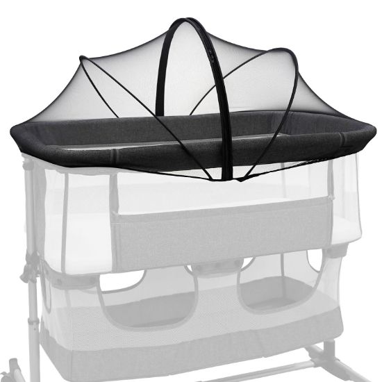 Picture of Bassinet Mosquito Net Cover to Keep Cats & Bugs Out for Baby, Two-Way Zipper, Portable Bassinet Cover with Storage Bag, Breathable Baby Mosquito Net for Travel Crib, Black