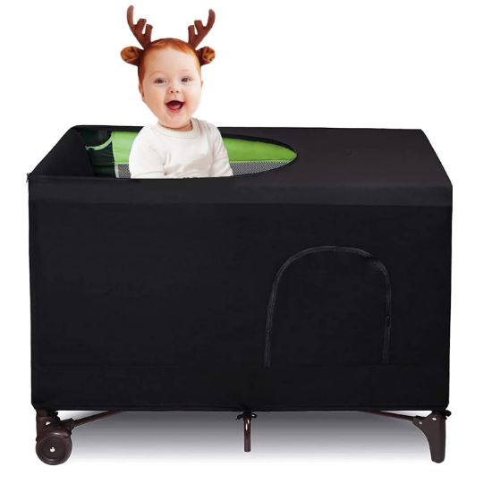 Picture of Blackout Crib Canopy Cover Travel Netting Tent Stretchy Breathable Stretch Up to 40"30" for Indoor and Outdoor Children's Sleep Safety (Large)