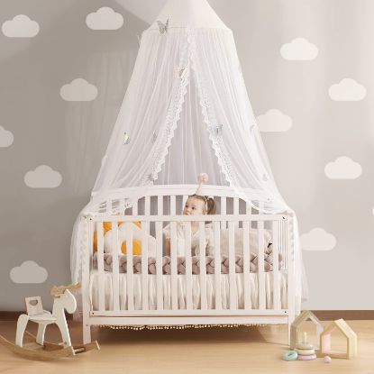 Picture of LOAOL Kids Bed Canopy with Lace Hanging Canopy Net for Baby Crib Nook Castle Game Tent Nursery Play Room Decor (Butterfly)