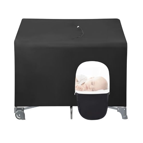 Picture of PandaEar Blackout Cover for Pack N Play, Breathable Crib Canopy Cover Tent for Pack and Play, Portable Stretchy Baby Netting for Indoor & Outdoor