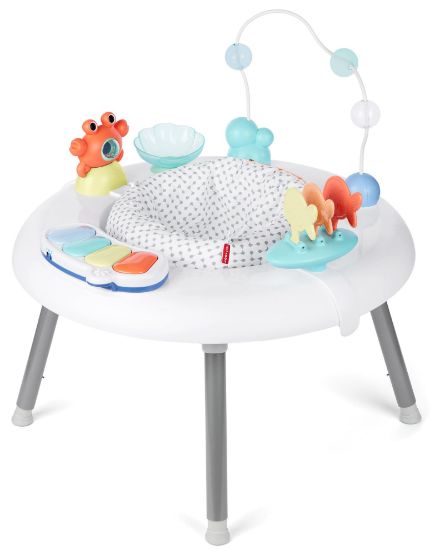 Picture of Skip Hop 2-in-1 Baby Activity Center with 20+ Developmental Activities Light-up Musical Piano for Tummy Time Play 4 Clip-on & Moveable Toys and 360-degree Rotating Seat Seascape Age 4m+