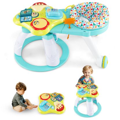 Picture of INFANS 3 in 1 Walk Around Baby Activity Center, Baby Walker with Play Table, Wheels, Detachable Seat Cushion, 3 Adjustable Heights, Learning Toys for Boys Girls Aged 6-36 Months (Green)