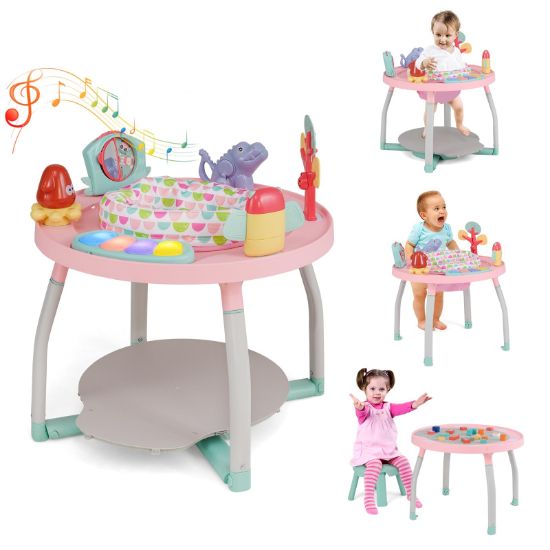 Picture of HONEY JOY Baby Activity Center, 5 in 1 Infant Jumper & Standing Play Table w/ 360 Rotary Seat, 6 Toys, 3 Adjustable Heights, Lights, Music & Sounds, Activity Center for Babies 6-36 Months (Pink)