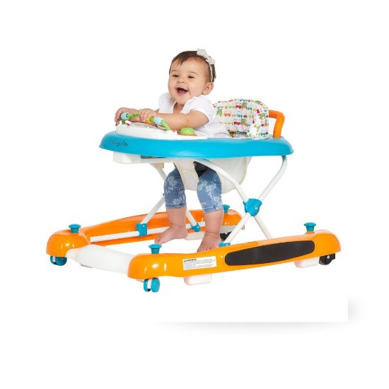 Picture of Dream On Me Go-Getter Baby Walker and Walk Behind Walker, Adjustable Seat Height, Comfortable Padded Seat, Easy to Fold, Pack and Store, Detachable Fun Tray, Orange