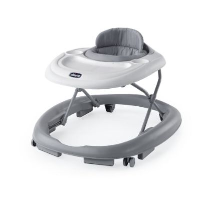 Picture of Chicco Mod Walker Foldable Infant Walker, 3 Height Adjustments, BPA-Free Tray with 2 Cup Holders, Brake Pads, for Children up to 26 lbs., Space-Saving Compact Fold, Grey/Grey