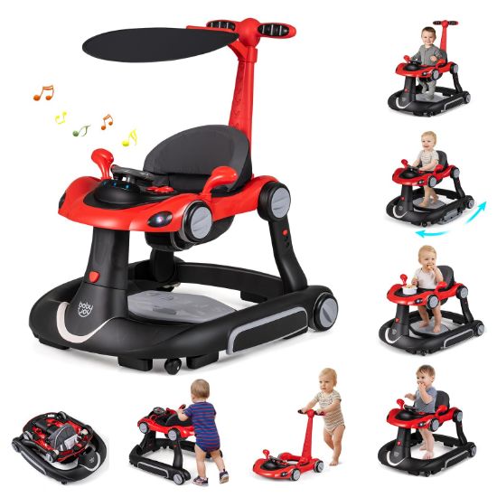 Picture of BABY JOY 7-in-1 Baby Walker, Foldable Baby Walker and Bouncer Combo with Handle, Adjustable Height & Speed, Music, Lights, Rocker/Push Mode, Baby Walker with Wheels for Boys Girls 7-18 Months (Red)