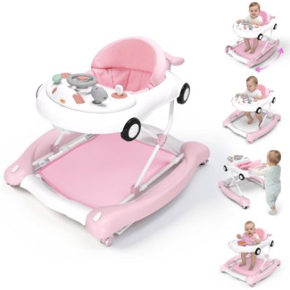Picture of Baby Walker, 5-in-1 Baby Walker for Boys and Girls with Bouncer, Removable Footrest, Music, Foldable & Adjustable Speed Wheels Activity Walker for 6-18 Months Toddler Infant(Pink)
