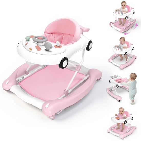 Picture of Baby Walker, 5-in-1 Baby Walker for Boys and Girls with Bouncer, Removable Footrest, Music, Foldable & Adjustable Speed Wheels Activity Walker for 6-18 Months Toddler Infant(Pink)