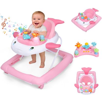 Picture of Baby Walker with Wheels, Music and Lights Foldable Baby Walker, 3 Adjustable Heights, Activity Walker for Baby Boy and Girl 6-18 Months, Pink