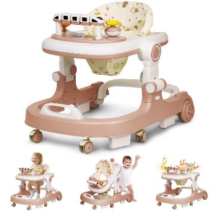Picture of Baby Walker with Wheels, 4 in 1 Foldable Baby Walkers for Boys Girls 6-18 Months, 3 Level Height Adjustment with Bouncing, Feeding Tray & Music, Baby Walker with Activity Center, Toddler Push Walker