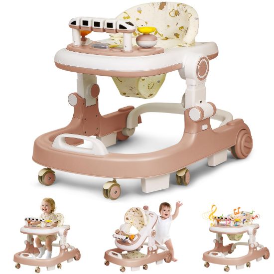 Picture of Baby Walker with Wheels, 4 in 1 Foldable Baby Walkers for Boys Girls 6-18 Months, 3 Level Height Adjustment with Bouncing, Feeding Tray & Music, Baby Walker with Activity Center, Toddler Push Walker