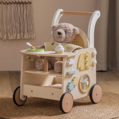 Picture of ROBOTIME Wooden Baby Walker, Baby Push Walker, Baby Activity Center Toys - Toddler Walking Activity Center Push Toys with Safety Brake, Baby Walker for Motor Skills (Rattan Doll Walker)