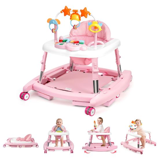 Picture of CiuseiAnx 5 in 1 Baby Walker Foldable Music and Lights with 5 Adjustable Heights, Baby Walker with Wheels Portable, Infant Toddler Walker for Baby Boy Girls 6-18 Months (Pink)