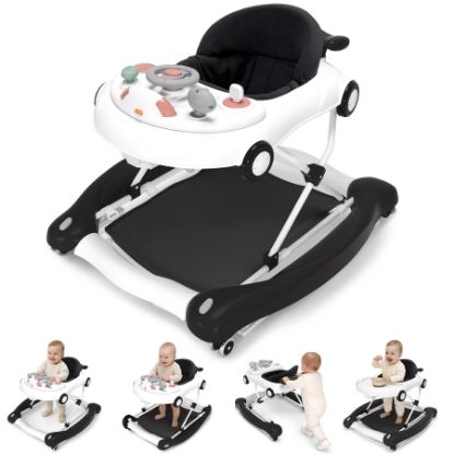 Picture of 5-in-1 Convertible Baby Walker with Steering Wheel Music Activity Center - Infant Rocker, Jumper, Push Walker, Bouncer & Feeding Foldable Walker for Ages 6-18 Months Boys Girls (Pink)