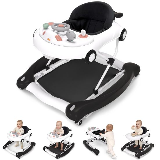 Picture of 5-in-1 Convertible Baby Walker with Steering Wheel Music Activity Center - Infant Rocker, Jumper, Push Walker, Bouncer & Feeding Foldable Walker for Ages 6-18 Months Boys Girls (Pink)