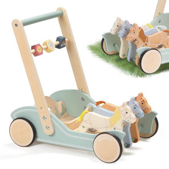 Picture of Giant bean Wooden Baby Push Walker for Boys Girls Ages 1-3, Galloping Ponies Push and Pull Activity Walker Adjustable Speed, Baby Push Walker Christmas Gift for Toddler Kids Motor Skills & Creativity