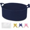 Picture of BOSROTY Baby Gift Baskets Empty with Handle, Small Woven Basket with Gift Bags and Ribbons, Decorative Organizer Box for Baby Pet Toy, 12" x 8" x 5", Navy Blue
