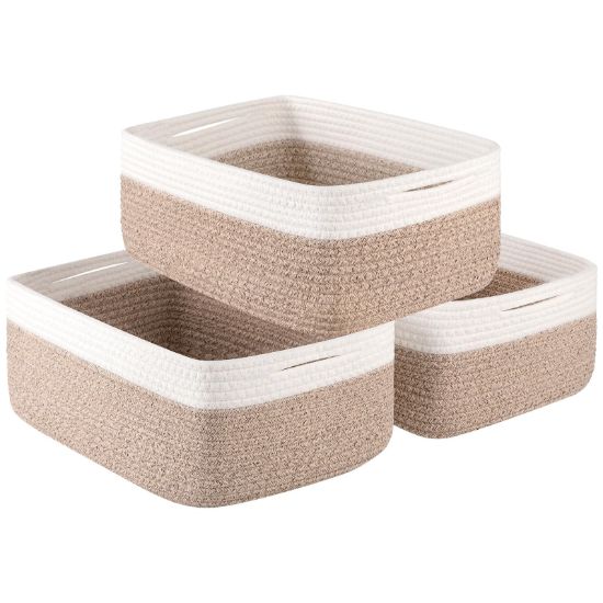 Picture of OIASKET Storage Baskets for Organizing 3 Pack, Woven Baskets for Shelves, Closet Organizer Bins Empty Gift Basket Toy Storage for Toys, Books, Towels, Clothes, 15"x11.42"x6.7", Yellow