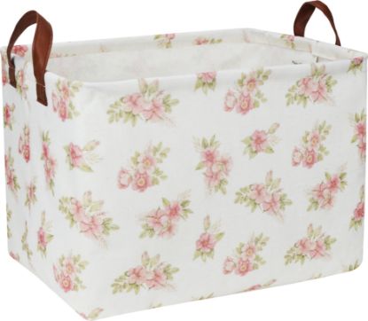 Picture of NTAOHAMPER Rectangular Pink Flower Basket for Girls, Storage Bin with Handles, Room Decor, Gift Basket(Pink Flower)