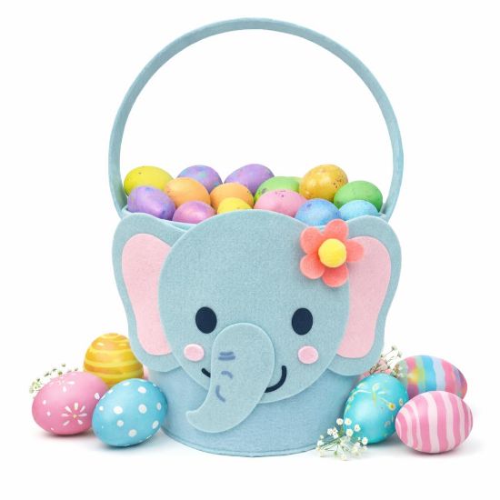 Picture of Easter Basket for Kids, Large Cute Animal Gift Basket with Premium Packaging for Egg Hunt, Candy & Toy Gifts, Nursery Toy Storage, Photo Prop & Spring Decorations(Blue Elephant)