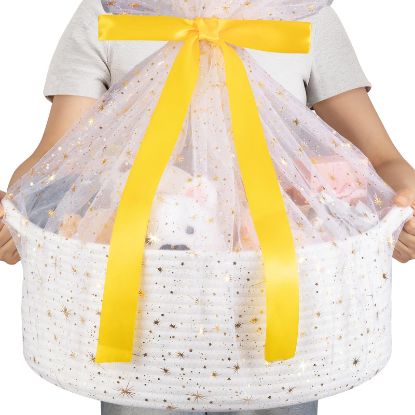 Picture of OIAHOMY Large Gift Basket Empty 17" x 12.6" x 7", Storage Basket with Gift Bag, Ribbon and Glitter Tulle for DIY Anytime, Toy Storage for Kids, Dogs with Handles in A Stylish Design - White