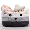 Picture of Zopeal Cat Basket Storage Woven Organizer with Ears Easter Decorative Gift Pet Toy Cute Cotton Rope Basket for Gift Cat Dog Toy Bin Nursery Room(8.3 x 4.7 Inch,White, Light Gray and Gray)