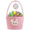 Picture of Yeeeasy Easter Basket for Kids, Adorable Plush Bunny Face Woven Egg Hunt Bucket with Handle, Soft First Easter Gift Tote Bag, Nursery Toy Storage Bin with Tag, Pink