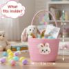 Picture of Yeeeasy Easter Basket for Kids, Adorable Plush Bunny Face Woven Egg Hunt Bucket with Handle, Soft First Easter Gift Tote Bag, Nursery Toy Storage Bin with Tag, Pink