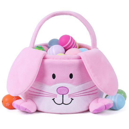 Picture of HitToys Easter Bunny Baskets for Kids, Egg Hunt Bags Plush Rabbit Bucket Easter Gifts for boys and girls