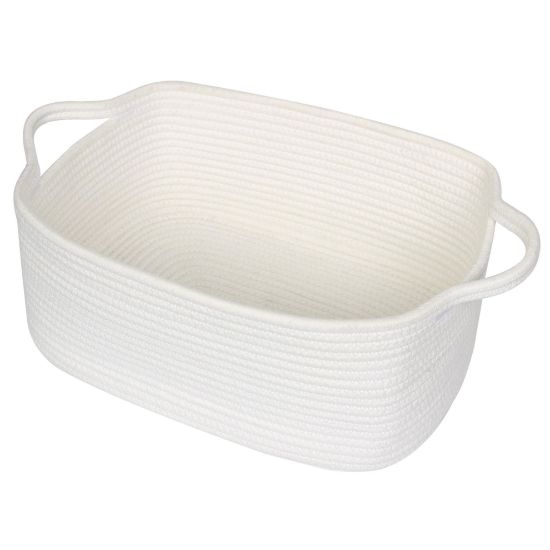 Picture of WILLITAT Cute White Woven Basket, Empty Gift Basket for Christmas, Thanksgiving, Easter, Birthday, Cotton Rope Storage Bin with Handle for Gifts, Toy, Blanket, Cat Dog Toy Box, Baby Nursery Organizer