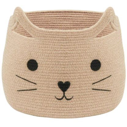 Picture of VK VKLIVING Animal Baskets Large Woven Cotton Rope Storage with Cute Cat Design Laundry Organizer for Towels, Blanket, Toys, Clothes, Gifts - Cat Toy Box Pet or Baby Gift Baskets 15"Lx14H"