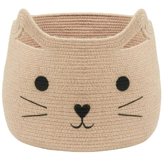 Picture of VK VKLIVING Animal Baskets Large Woven Cotton Rope Storage with Cute Cat Design Laundry Organizer for Towels, Blanket, Toys, Clothes, Gifts - Cat Toy Box Pet or Baby Gift Baskets 15"Lx14H"